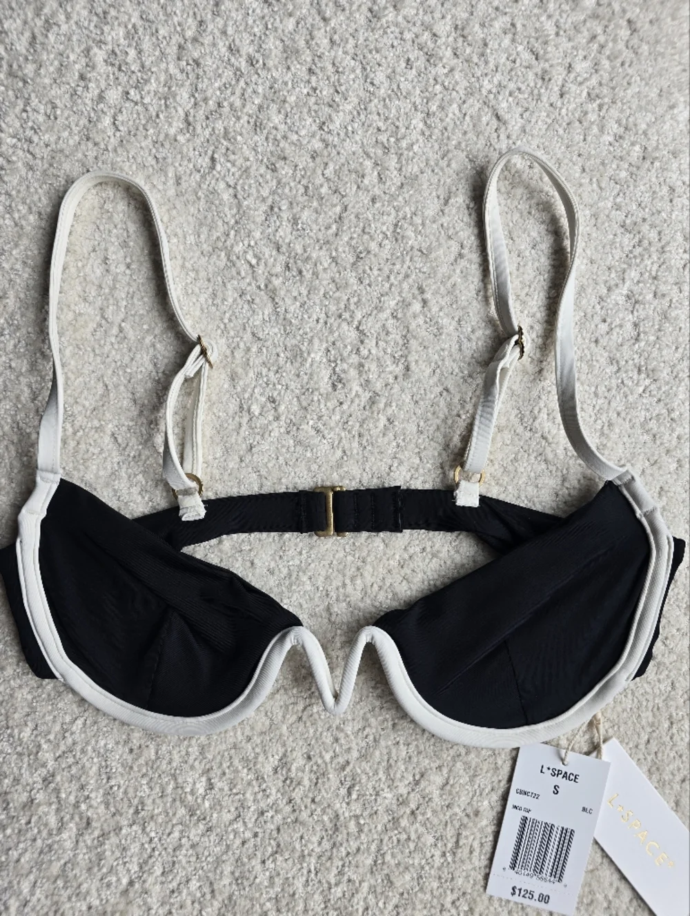 NWT  L*space Black and Cream Nico Underwire Bikini Top Sz S Structured Demi Cup - Picture 5 of 6